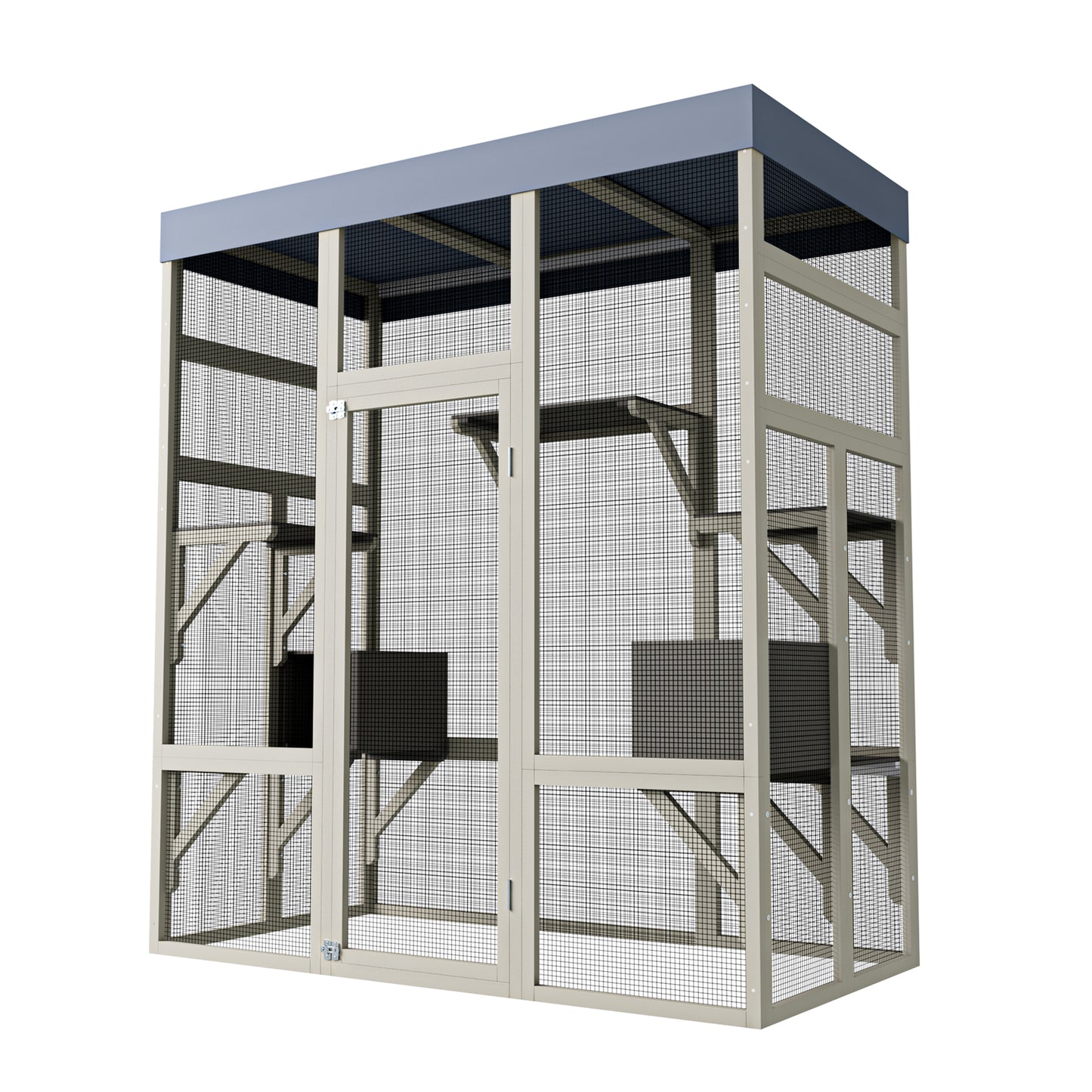 62.6" Wooden Catio for Cats, Large Cat Enclosure with Waterproof cover, 2 Napping House, Platforms & Galvanized Metal Wire – Secure Pet Cage Shelter image 10