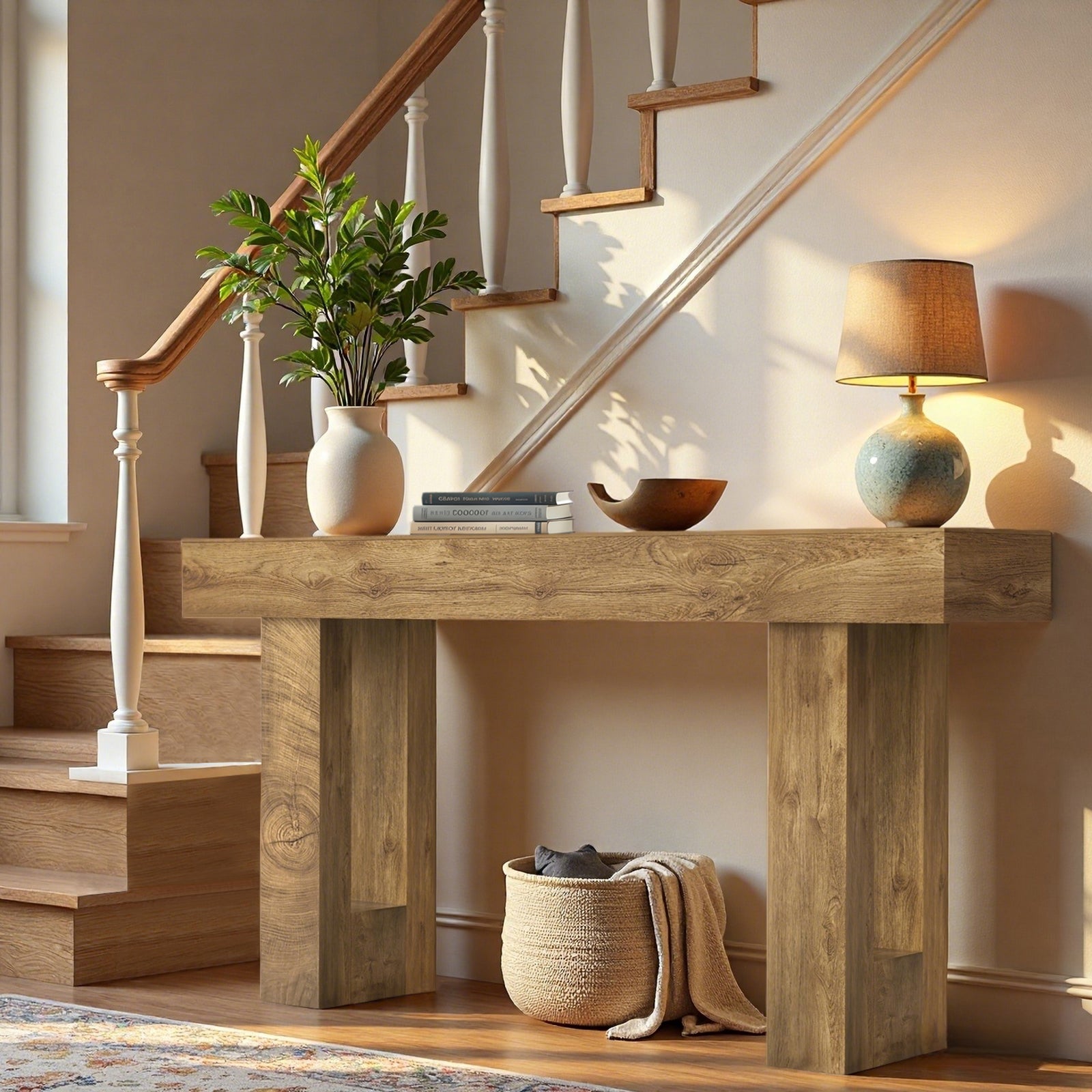 63'' Long Console Table, Farmhouse Entryway Table with Storage, Native Wood Grain Tree Scars, Wooden Rectangular Sofa Table Behind Couch for Entrance, Hallway, Living Room, Foyer (Natural Wood) image 7