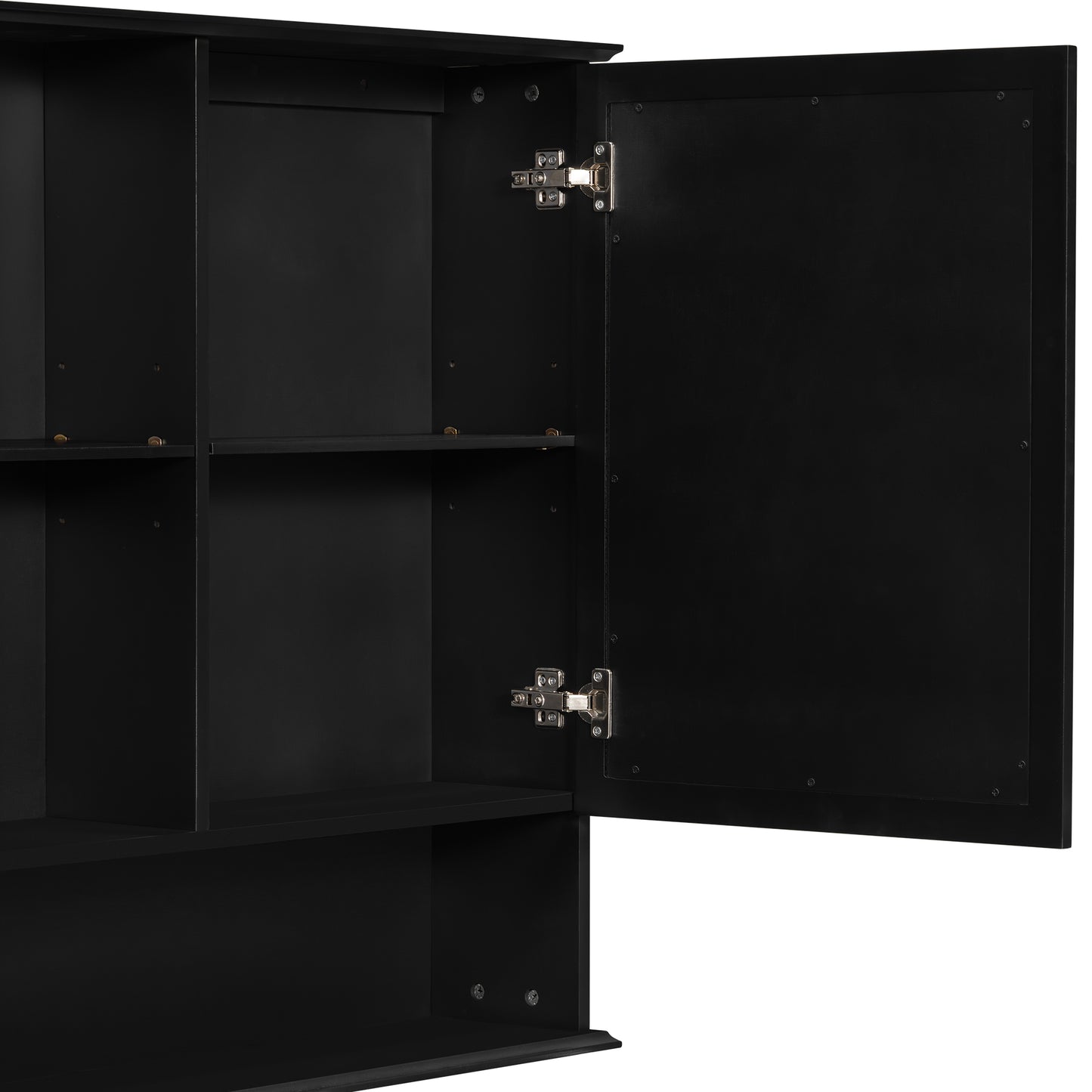 60" Double Sink Bathroom Vanity Set with Matching Wall Mount Medicine Cabinet, Vintage Raised Round Panel Doors & Tapered Legs, Soft Close Hinges, Adjustable Storage Shelves, Black image 7