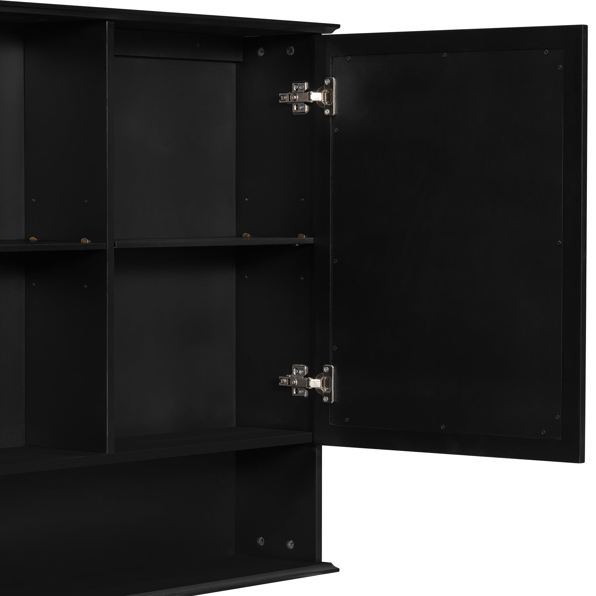 60" Double Sink Bathroom Vanity Set with Matching Wall Mount Medicine Cabinet, Vintage Raised Round Panel Doors & Tapered Legs, Soft Close Hinges, Adjustable Storage Shelves, Black image 7