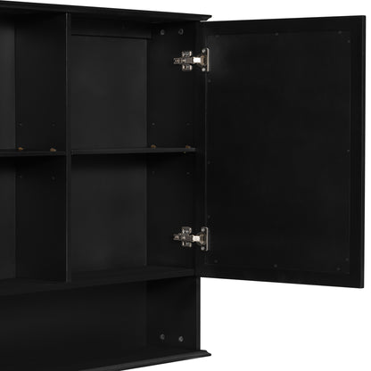 60" Double Sink Bathroom Vanity Set with Matching Wall Mount Medicine Cabinet, Vintage Raised Round Panel Doors & Tapered Legs, Soft Close Hinges, Adjustable Storage Shelves, Black image 7