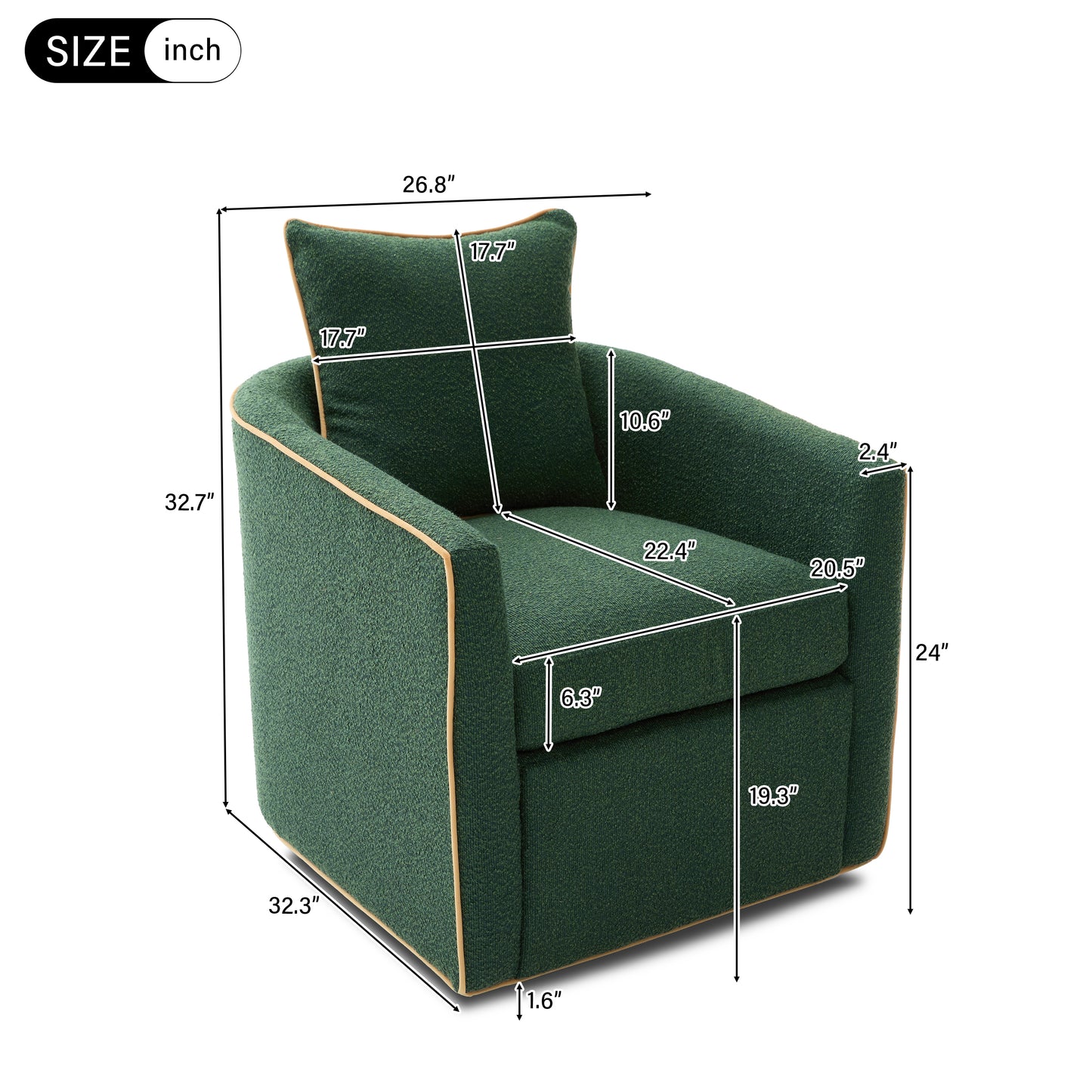 Swivel Accent Chair Upholstered Club Chair Barrel Sofa Chair for Living Room, Reading Corner, and Small Spaces, Green image 6