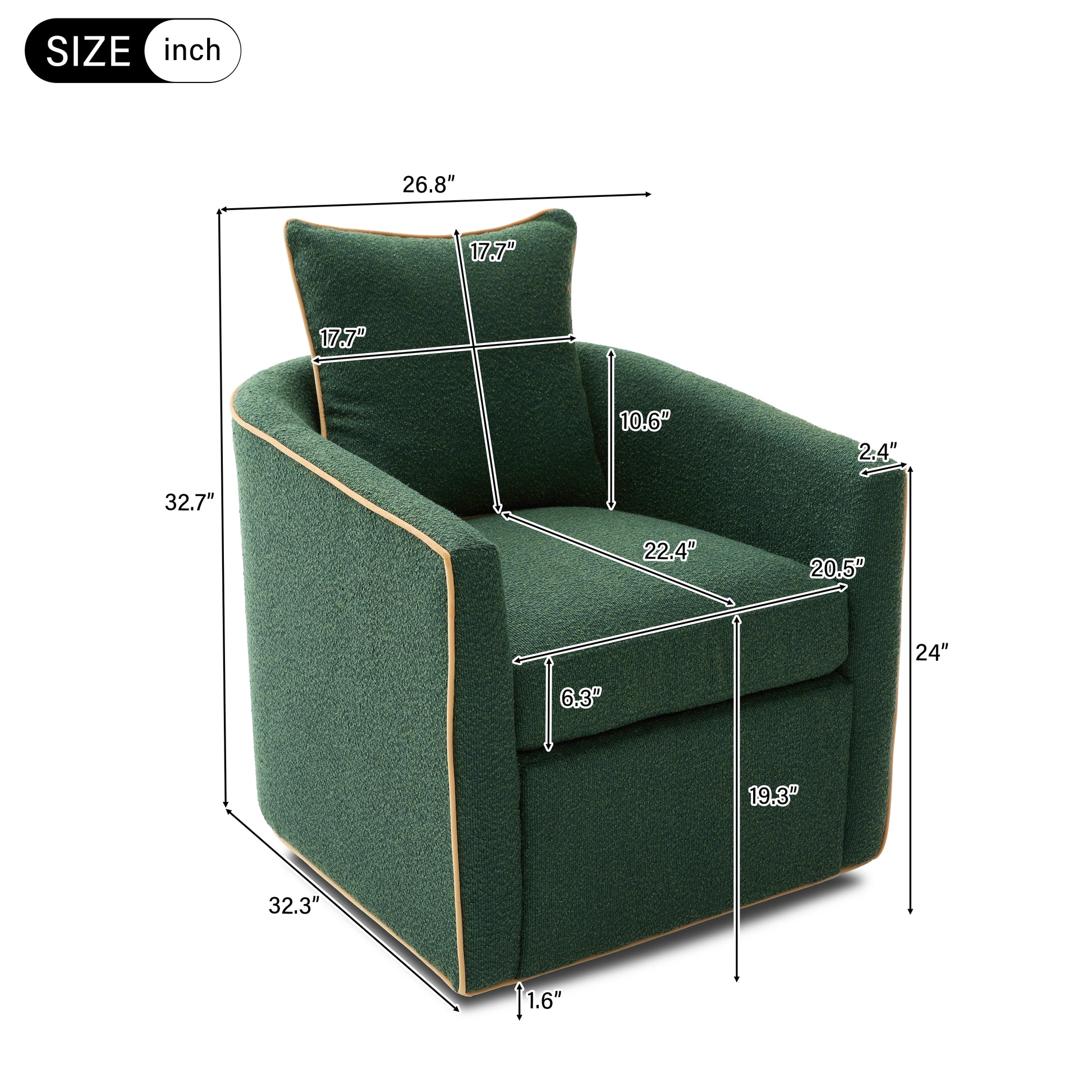 Swivel Accent Chair Upholstered Club Chair Barrel Sofa Chair for Living Room, Reading Corner, and Small Spaces, Green image 6