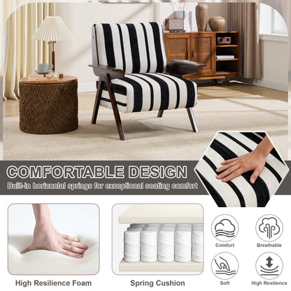 Modern armchair Widened armrests on both sides Solid wood legs Comfortable to sit on, casual reading chair, living room, bedroom, office Black and white stripes(One Pack) image 6