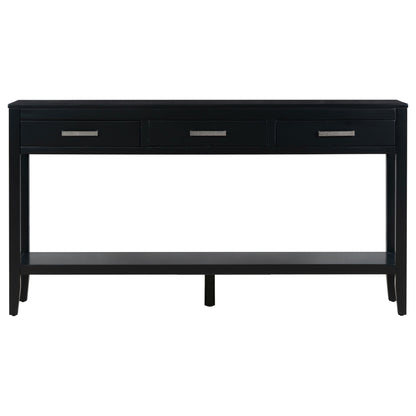 U_STYLE 59.1'' Farmhouse Entryway Table with 3 Drawers, Painted Console Table with Bottom Shelf & Iron Handles, Minimalist Sofa Table for Living Room, Hallway, Kitchen, Bedroom, Office image 10