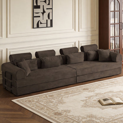 L shape Modular Sectional Sofa, Compressed Sectional Sofa Modern Minimalist Style Corduroy Couch,Unfold into a bed, Bedroom, Comfy Compressed Sofa Couch Space-Efficient Design(Brown) image 3
