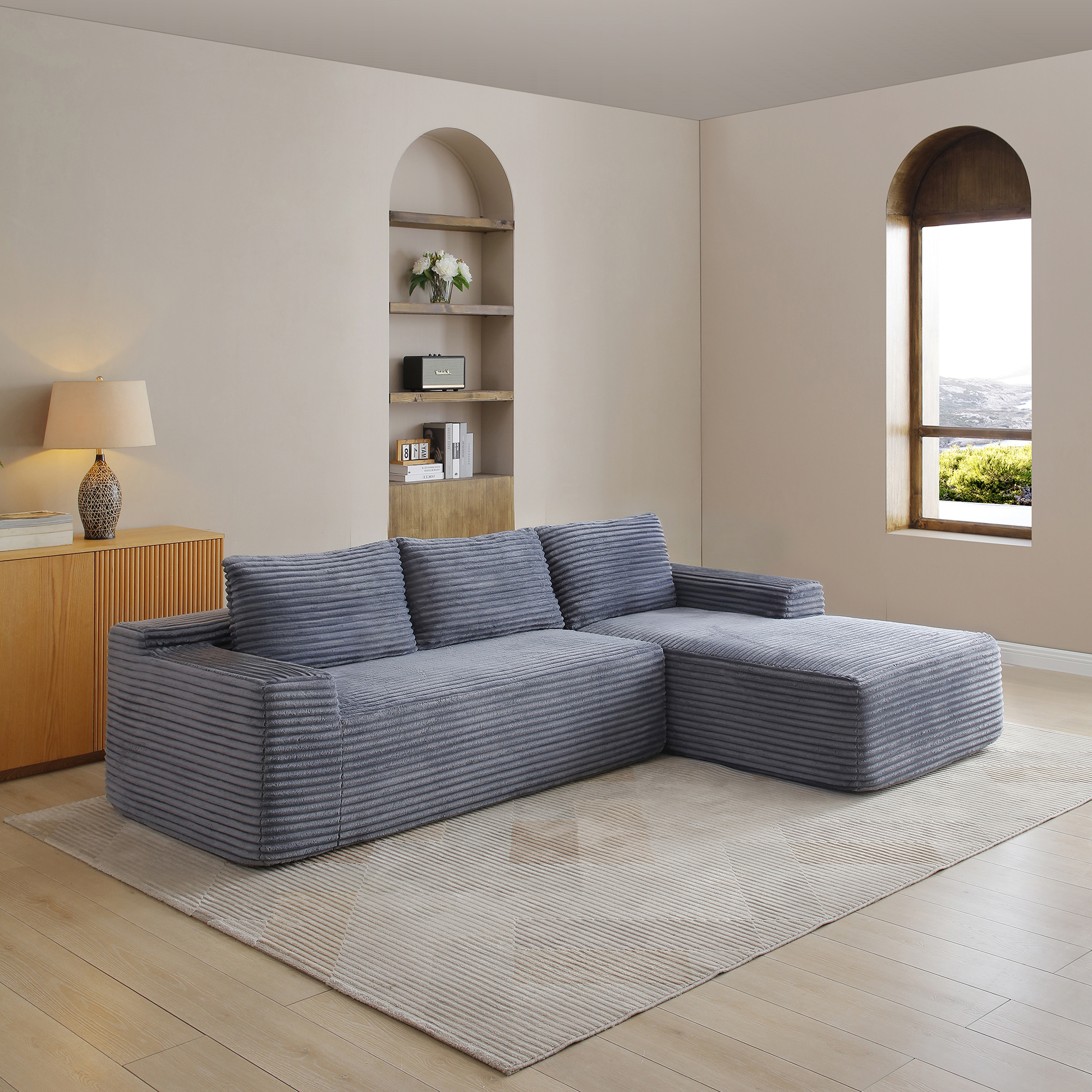 97'' Modular Sectional Sofa, Cloud Sectional Couch with Deep Seat, Modern Modular L-Shape Sofa Couch with Chaise,Upholstered Couches for Living Room Bedroom,No Assembly, Grey image 4