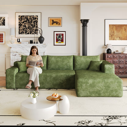 103" Cloud Sectional Sofa,Modern Minimalist Upholstered Couches, Comfort L Shaped Sofa for Living Room,Deep Seat Corner Couch,No Assembly Required,Green(Plush Corduroy Fabric) image 1