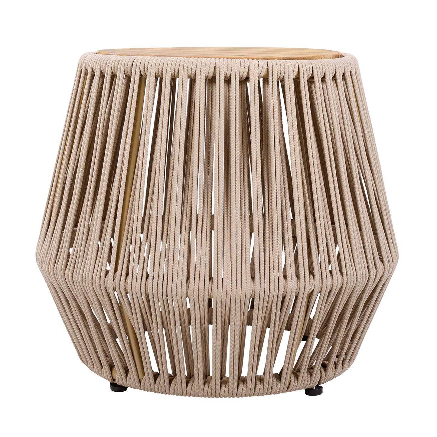 Acacia Wood Side Table with Beige Rope Base - Light Teak Finish, Modern Coastal Accent for Patio, Garden, Balcony & Indoor Use image 6