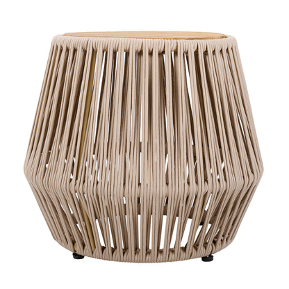 Acacia Wood Side Table with Beige Rope Base - Light Teak Finish, Modern Coastal Accent for Patio, Garden, Balcony & Indoor Use image 6