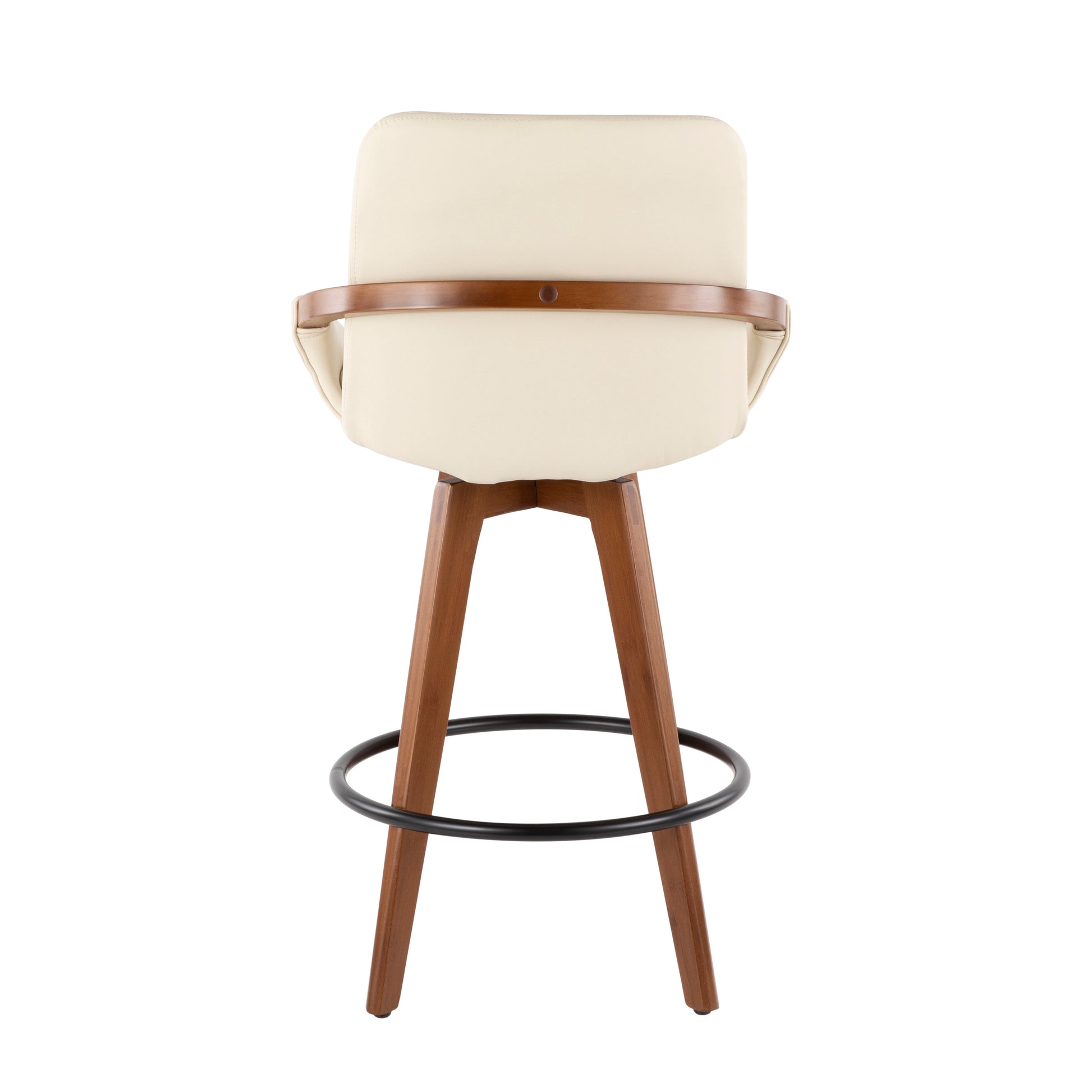Mid-Century Counter Stool in Walnut and Cream Faux Leather image 4