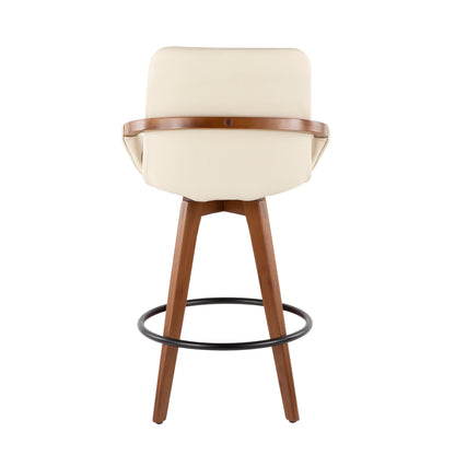 Mid-Century Counter Stool in Walnut and Cream Faux Leather image 4