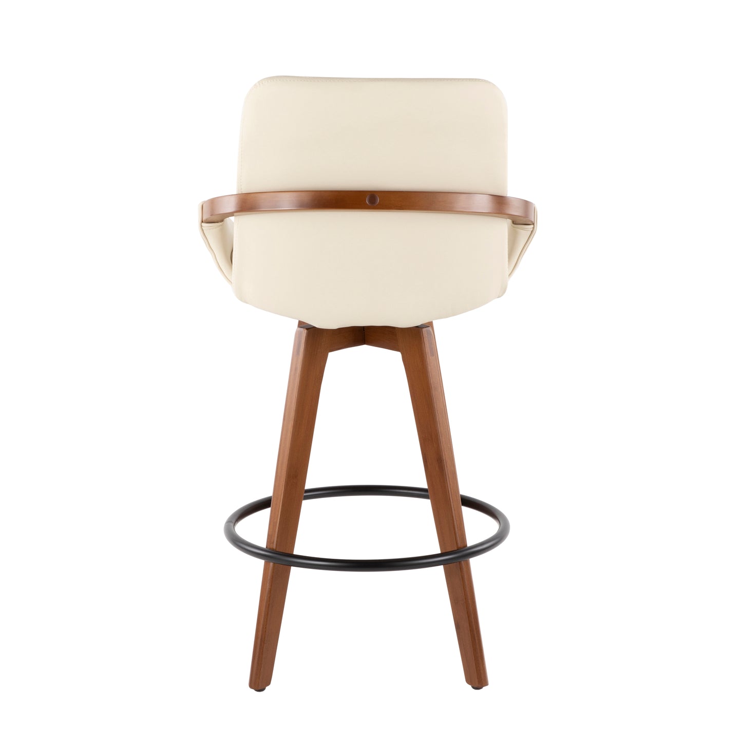 Mid-Century Counter Stool in Walnut and Cream Faux Leather image 4