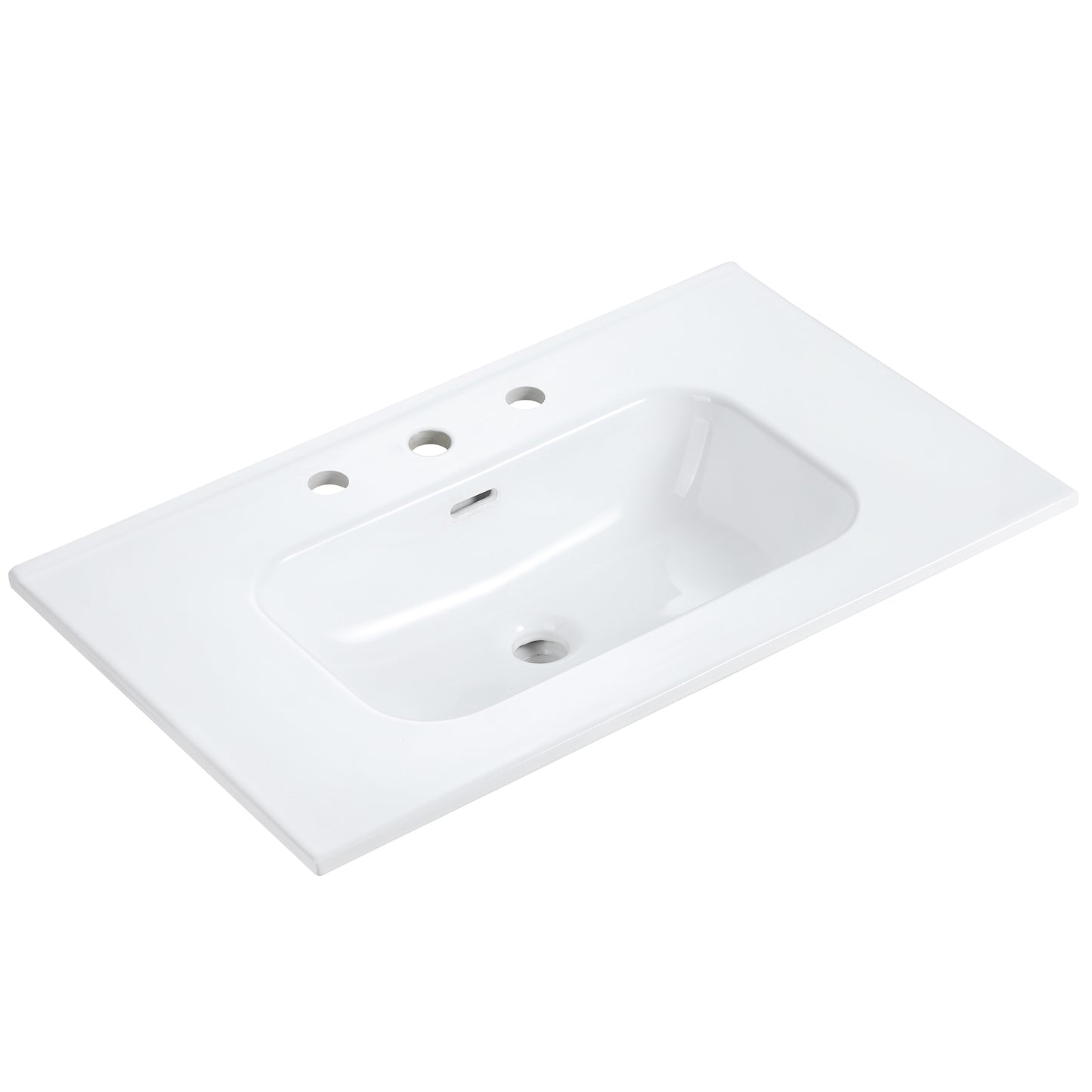 BB0930Y331, Integrated white ceramic basin with three predrilled faucet holes, faucet and drain assembly NOT included image 1