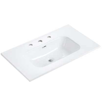 BB0930Y331, Integrated white ceramic basin with three predrilled faucet holes, faucet and drain assembly NOT included image 1