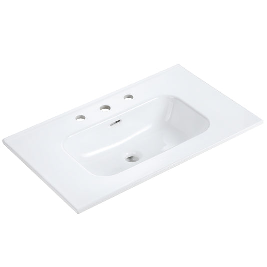 BB0930Y331, Integrated white ceramic basin with three predrilled faucet holes, faucet and drain assembly NOT included image 1