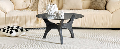 31.5" Glass Coffee Table, Mid-Century Modern Style, Ideal as a Centerpiece for Living Rooms, Bedrooms, Reception Areas, and Offices (Black Wood Grain) image 8