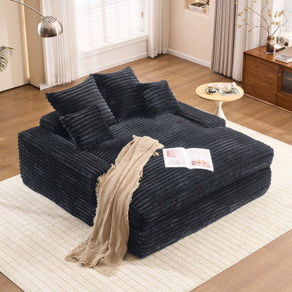 028DR-Oversized chaise Lounge chair, Upholstered Sleeper Sofa Bed with 4 Throw Pillows and Armrests, Corduroy Fabric Plush Lounge Chair Bed for Living Room, Apartment & Small Spaces, Gray image 11