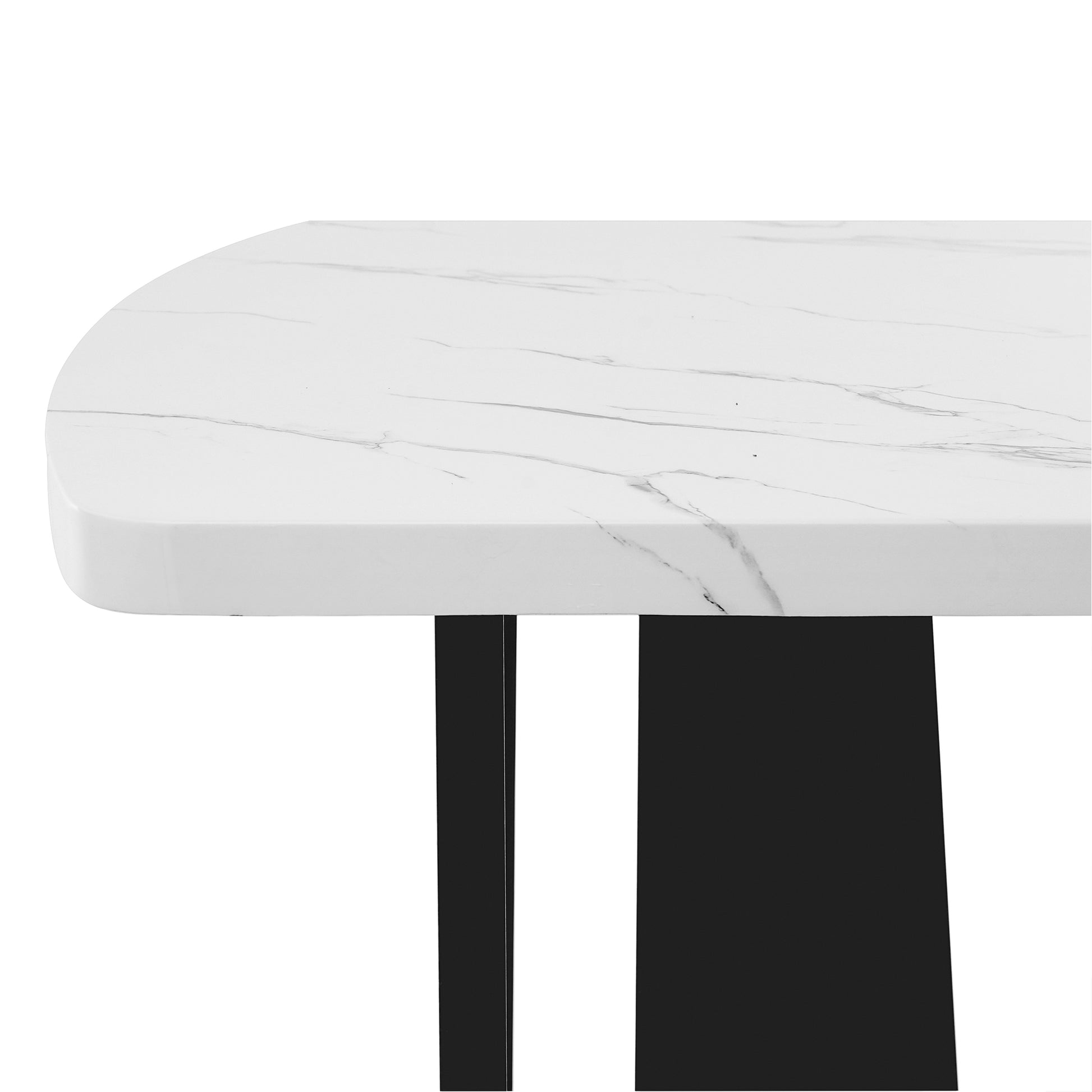 63" Modern Faux Marble Dining Table - Black/White Marble Top with Sturdy Geometric Legs, Stylish Kitchen & Dining Room Table for Home, Apartment, Office, Easy to Assemble, White+Black image 10