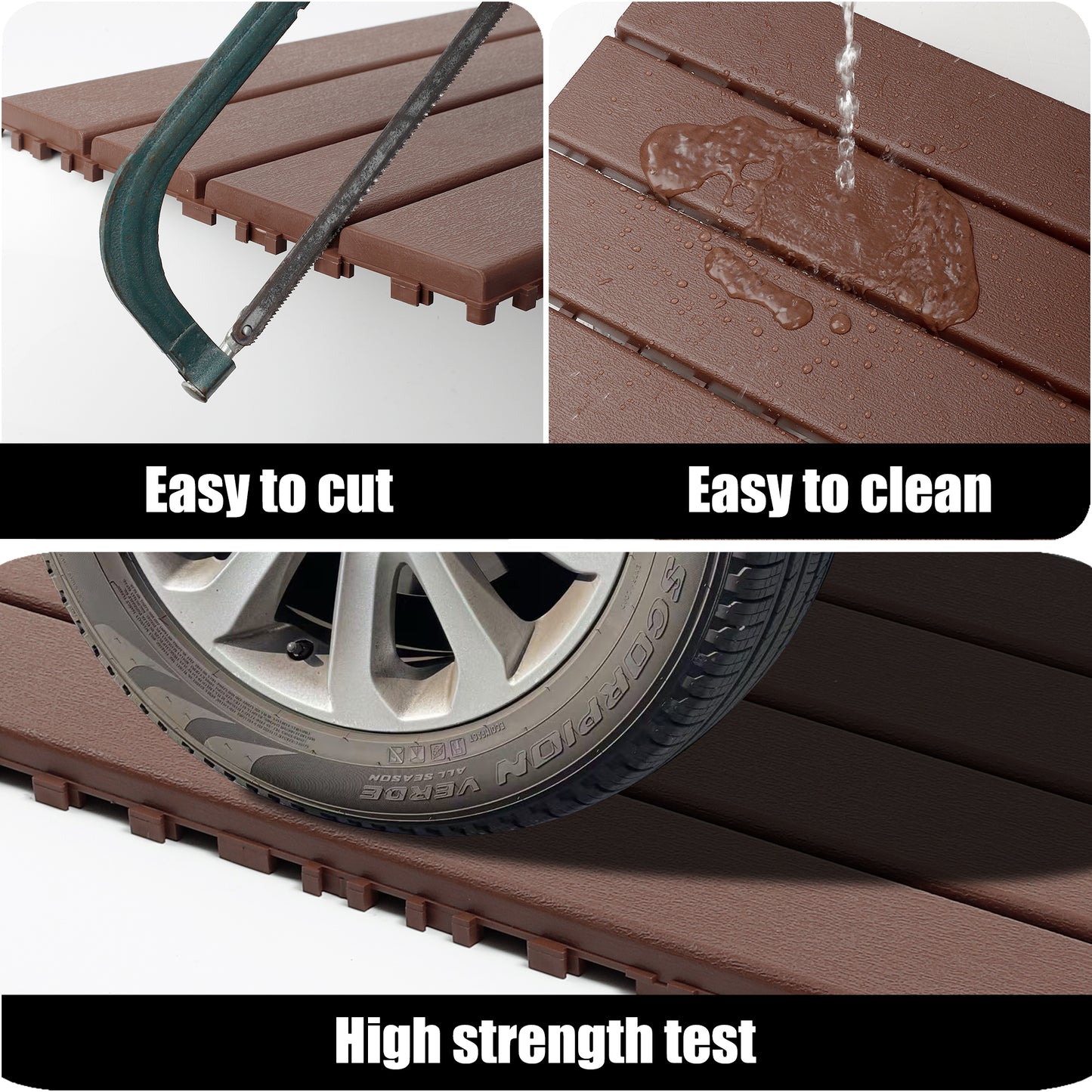 24 pieces of outdoor terrace deck tiles, DIY interlocking decking floor tiles, easy to install patio tiles, suitable for indoor and outdoor balcony backyard poolside,Brown image 5