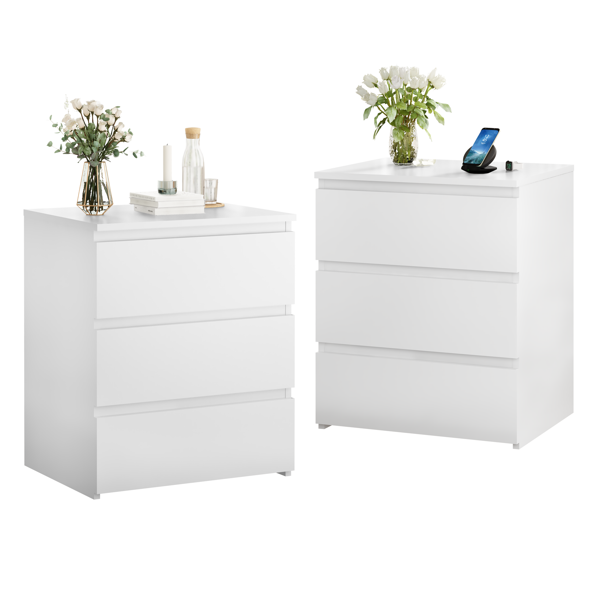 (Set of 2)3 Drawer Dresser, Small Dresser for Closet, Wooden White Nightstand for Bedroom, Chest of Drawers Side Table Storage Cabinet for Home Office, Each box Contains Two Side Tables image 11