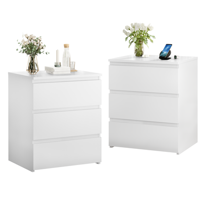 (Set of 2)3 Drawer Dresser, Small Dresser for Closet, Wooden White Nightstand for Bedroom, Chest of Drawers Side Table Storage Cabinet for Home Office, Each box Contains Two Side Tables image 11