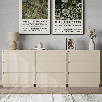 Large 3 Drawer Dresser Set of 2, Modern Nightstand for Bedroom, Wide Bedside Table with Hidden Pull-out System, Wooden Chest of Drawers for Living Room, Entryway, Beige image 11