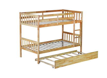 Twin Over Twin Rubber Wood Bunk Bed with Trundle, Convertible into 2 Twin Size Beds, Twin Size Bunk Bed with Ladder and Safety Guardrails,White Oak image 10