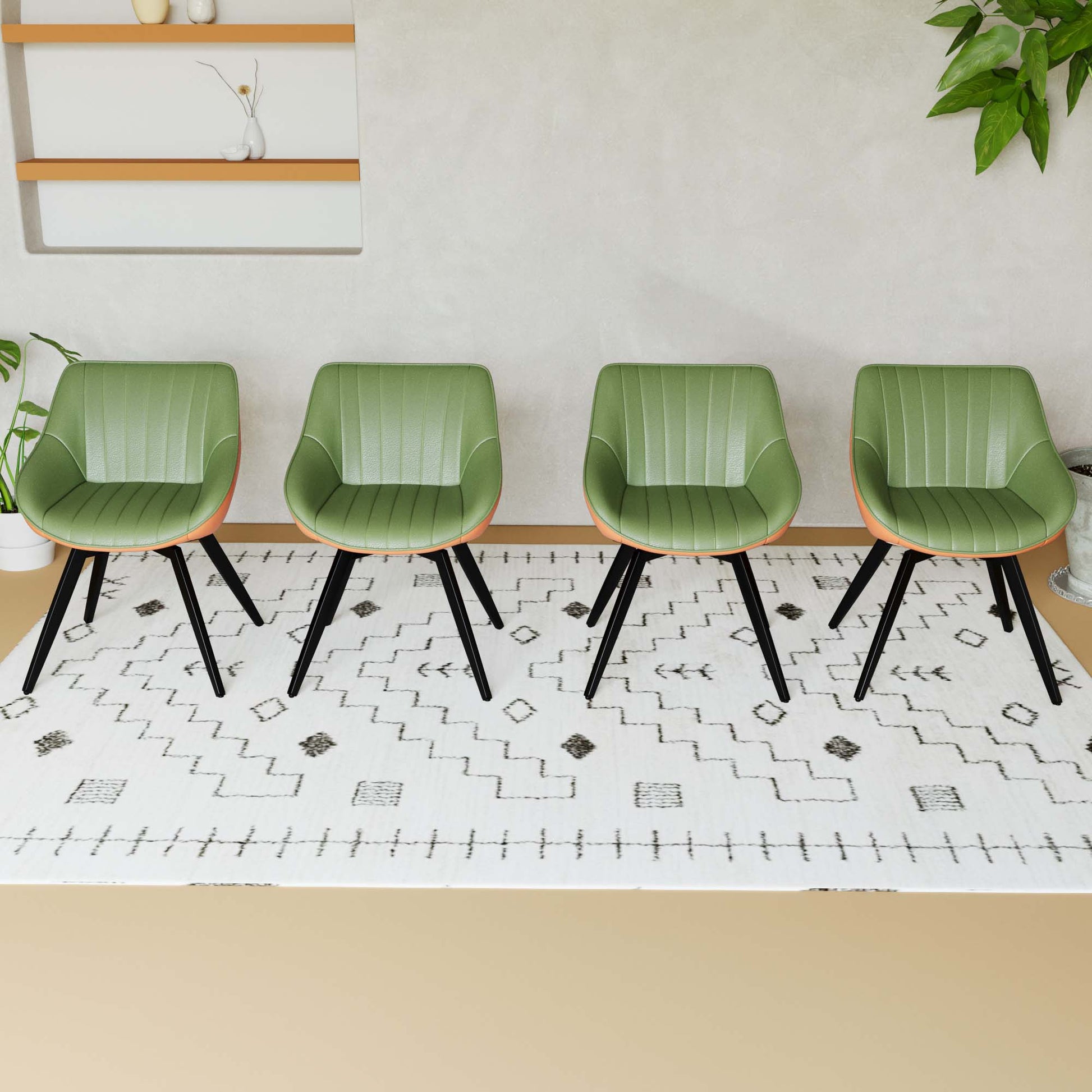 A set of 4 dining chairs, medieval modern kitchen dining chair, PU decorative chairs with black metal legs, suitable for home&kitchen (Green and Orange) image 3