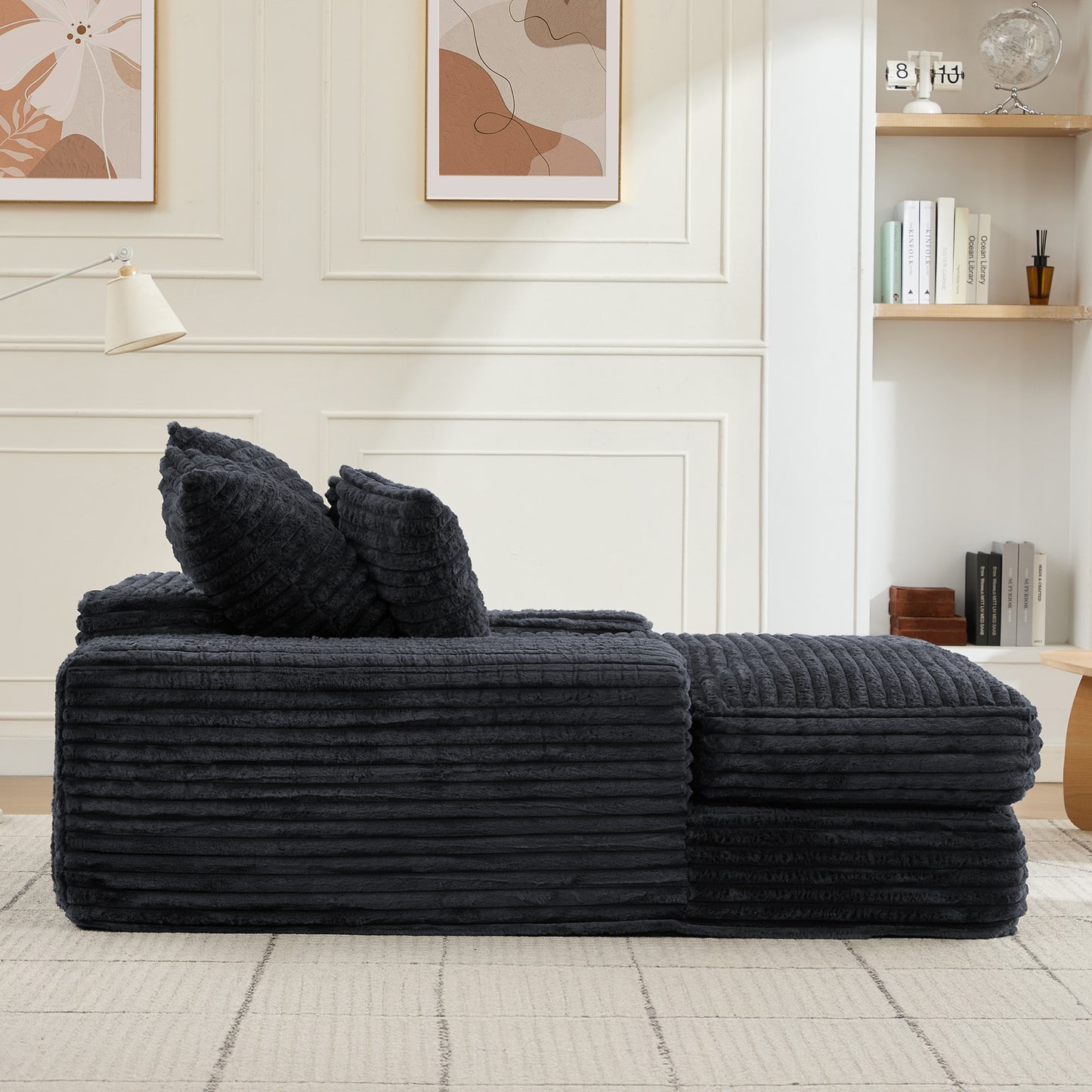 012-Luxury Corduroy Convertible Chaise Lounge with 4 Pillows, Ultra-Soft Sofa Bed No Assembly Required, Instant Setup Lounge Chair Bed for Living Room, Apartment & Small Spaces,Grey image 12