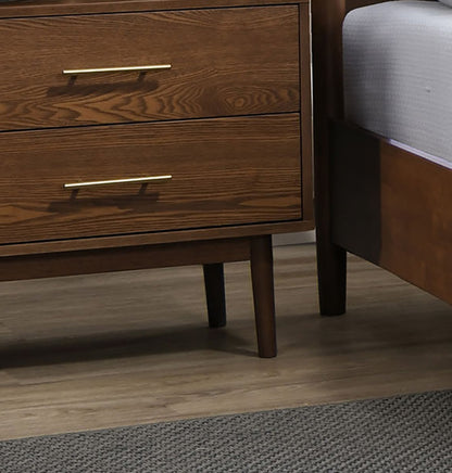 Walnut Color Panel Headboard 3pc Bedroom Set Queen Size Bed 2x Nightstands Wooden Mid-Century Modern Style image 10