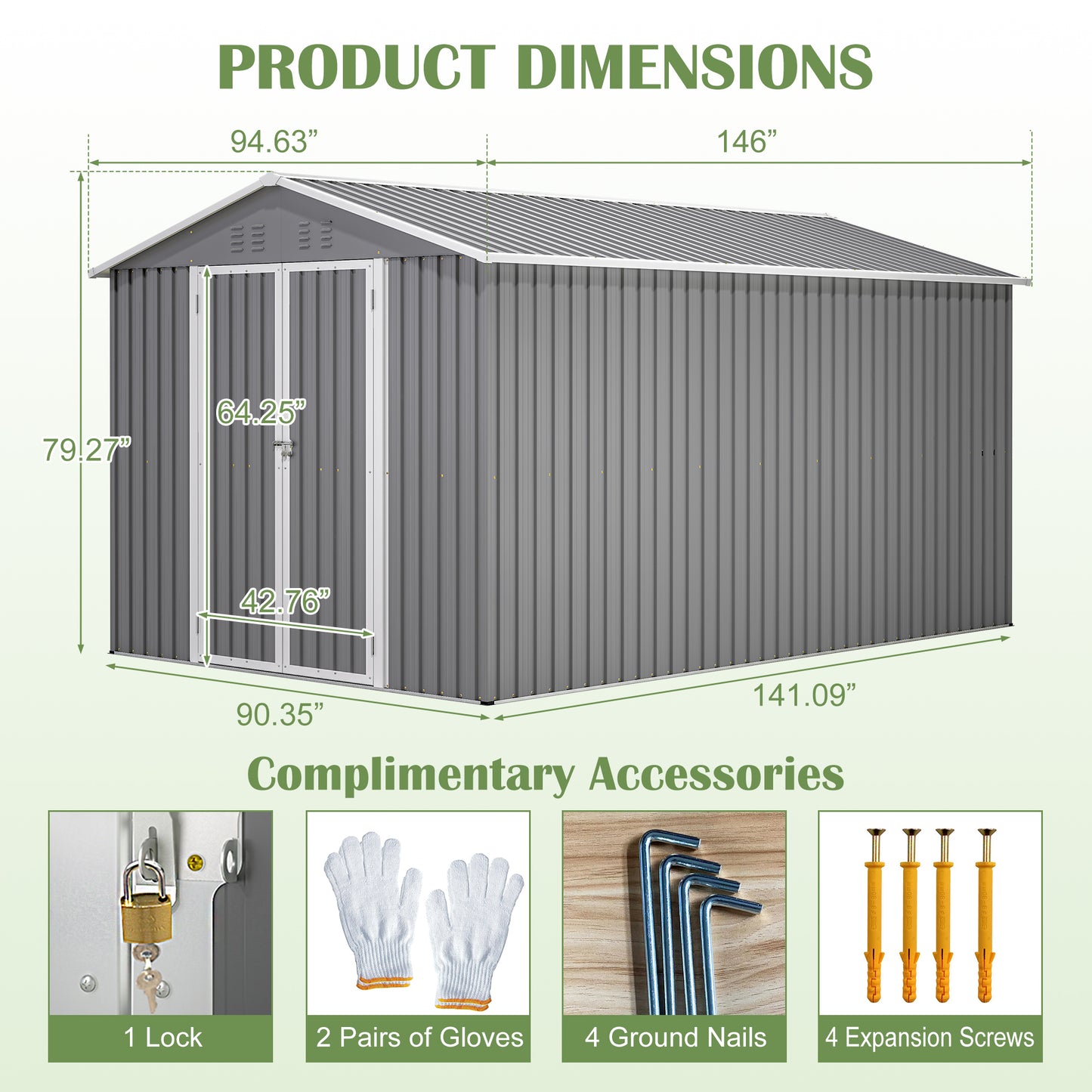 8 x 12 FT Outdoor Storage Shed, Large Metal Tool Storage with Aluminium Frame and Lockable Doors, Storage for Backyard Garden Patio Lawn, Grey image 2