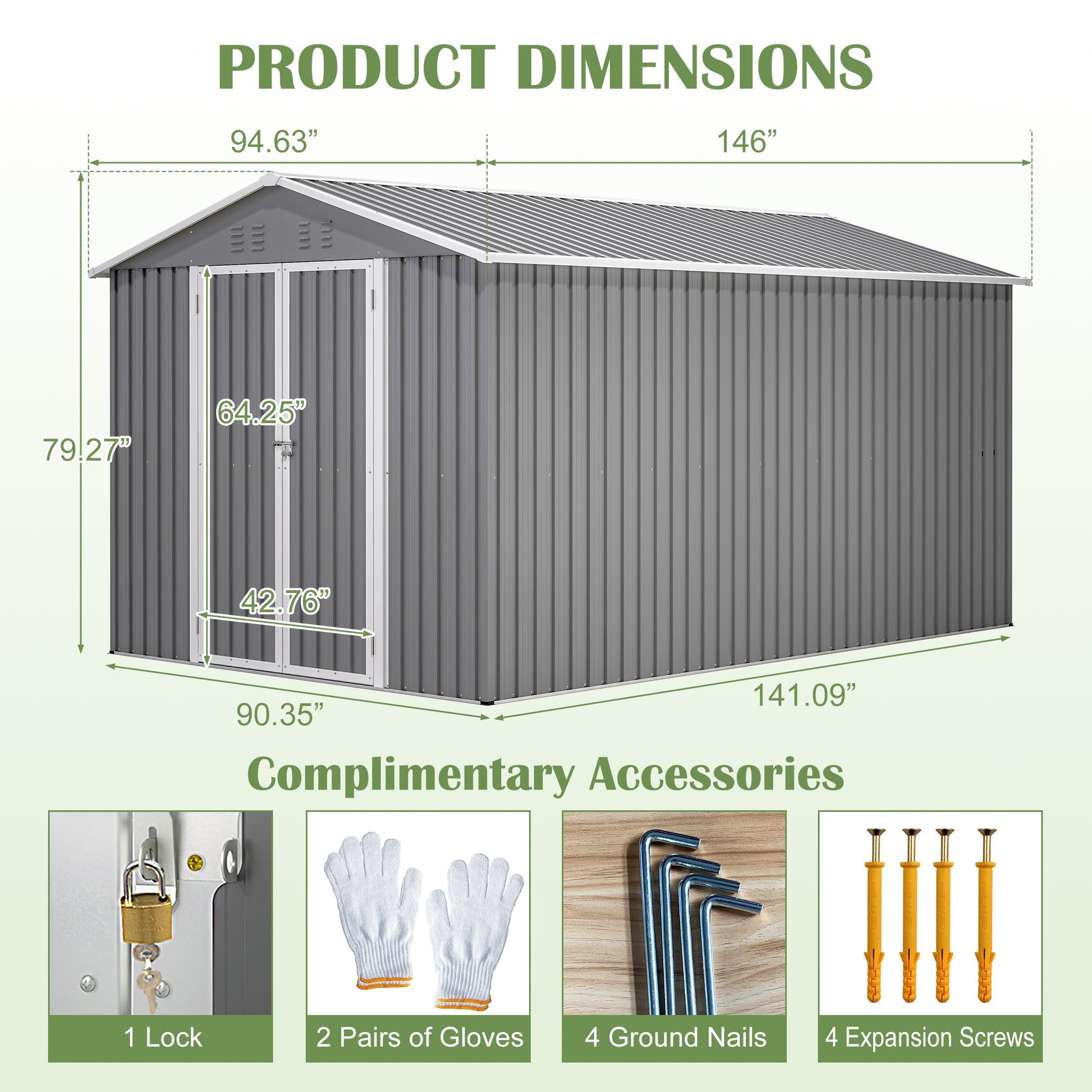 8 x 12 FT Outdoor Storage Shed, Large Metal Tool Storage with Aluminium Frame and Lockable Doors, Storage for Backyard Garden Patio Lawn, Grey image 2