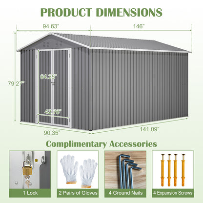 8 x 12 FT Outdoor Storage Shed, Large Metal Tool Storage with Aluminium Frame and Lockable Doors, Storage for Backyard Garden Patio Lawn, Grey image 2