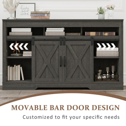 Farmhouse TV Stand with Sliding Barn Door for TVs up to 65+ Inch, 34" Tall Entertainment Center, Wood Media Console Storage Cabinet for Bedroom, Living Room, Dark Grey image 5