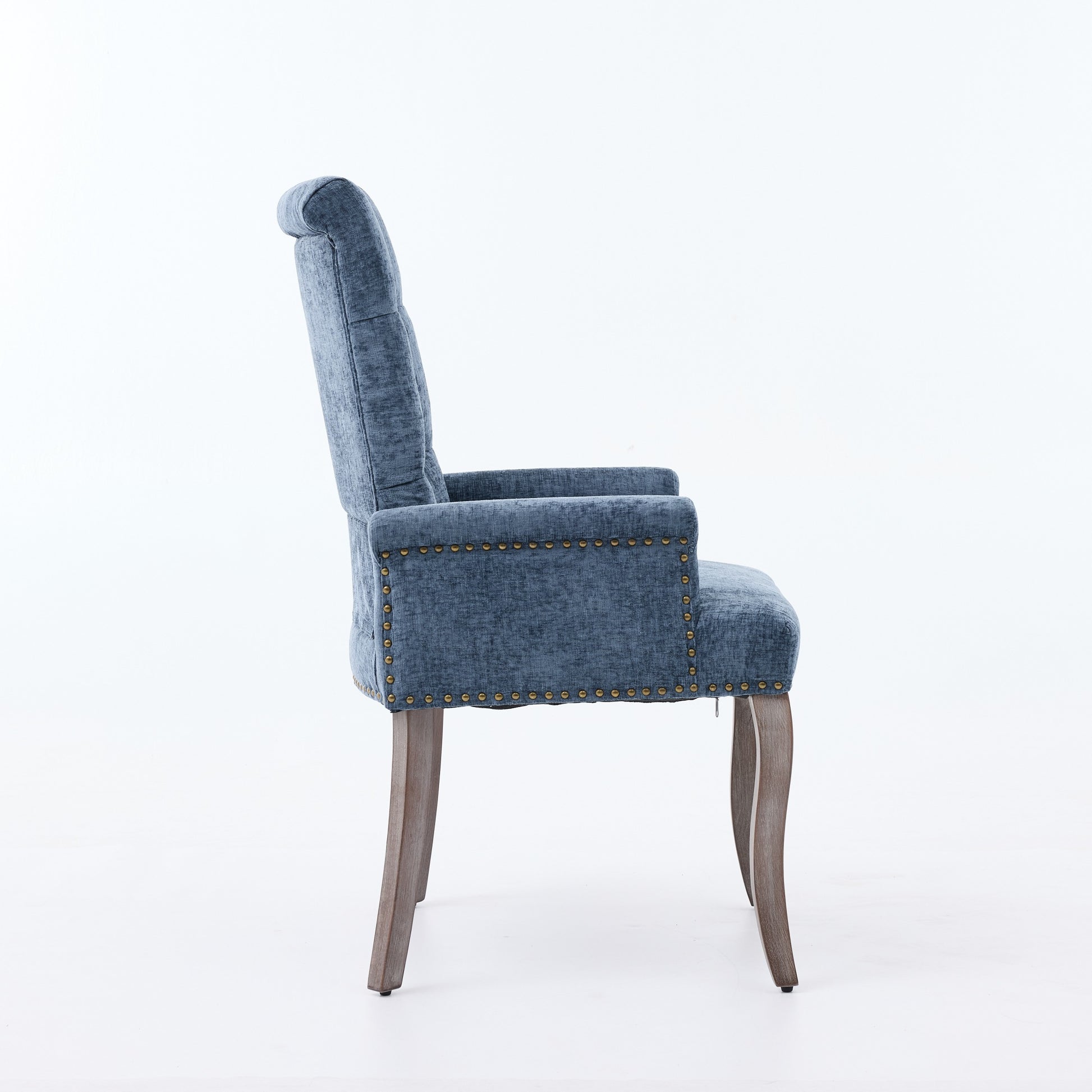 Upholstered Chenille Fabric Accent Dining Chair, Curved Solid Wood Legs, Elegant Tufted Club Dining Room Kitchen Room Arm Dining Chair, Single Pack,Blue,SW1895BL image 5