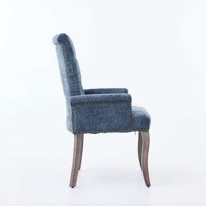 Upholstered Chenille Fabric Accent Dining Chair, Curved Solid Wood Legs, Elegant Tufted Club Dining Room Kitchen Room Arm Dining Chair, Single Pack,Blue,SW1895BL image 5
