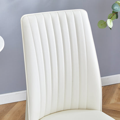 Modern Dining Chairs Set of 6, White PU Leather Upholstered Chairs with High Back and Chrome Metal Legs, Contemporary Kitchen Chairs for Dining Room or Breakfast Area White,set of 6) image 6