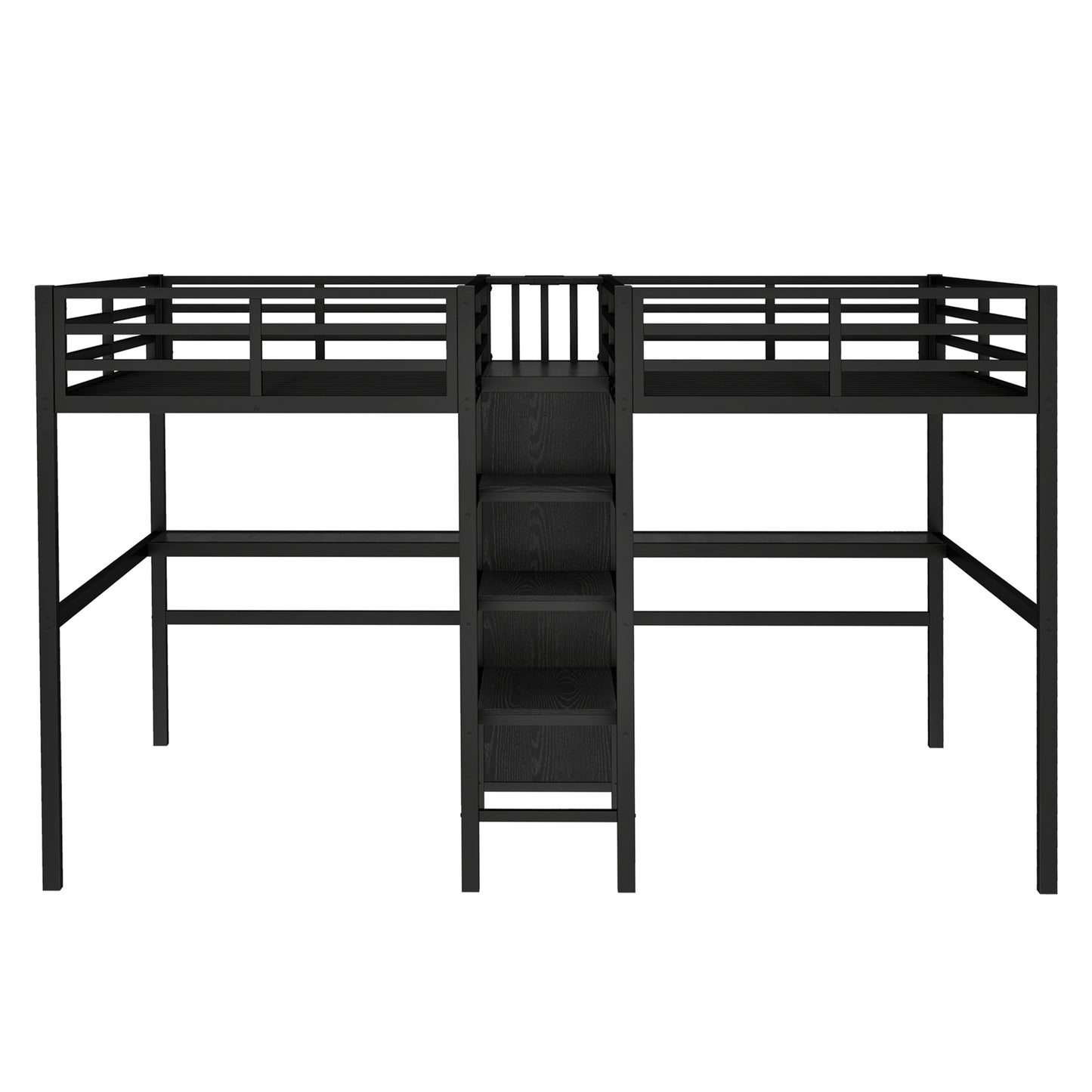 Twin Over Twin Metal Loft Bed with Double Desk and Wardrobe and Shelves with Electrical Outlet for Space Saving and Noise Reduction,Black image 10