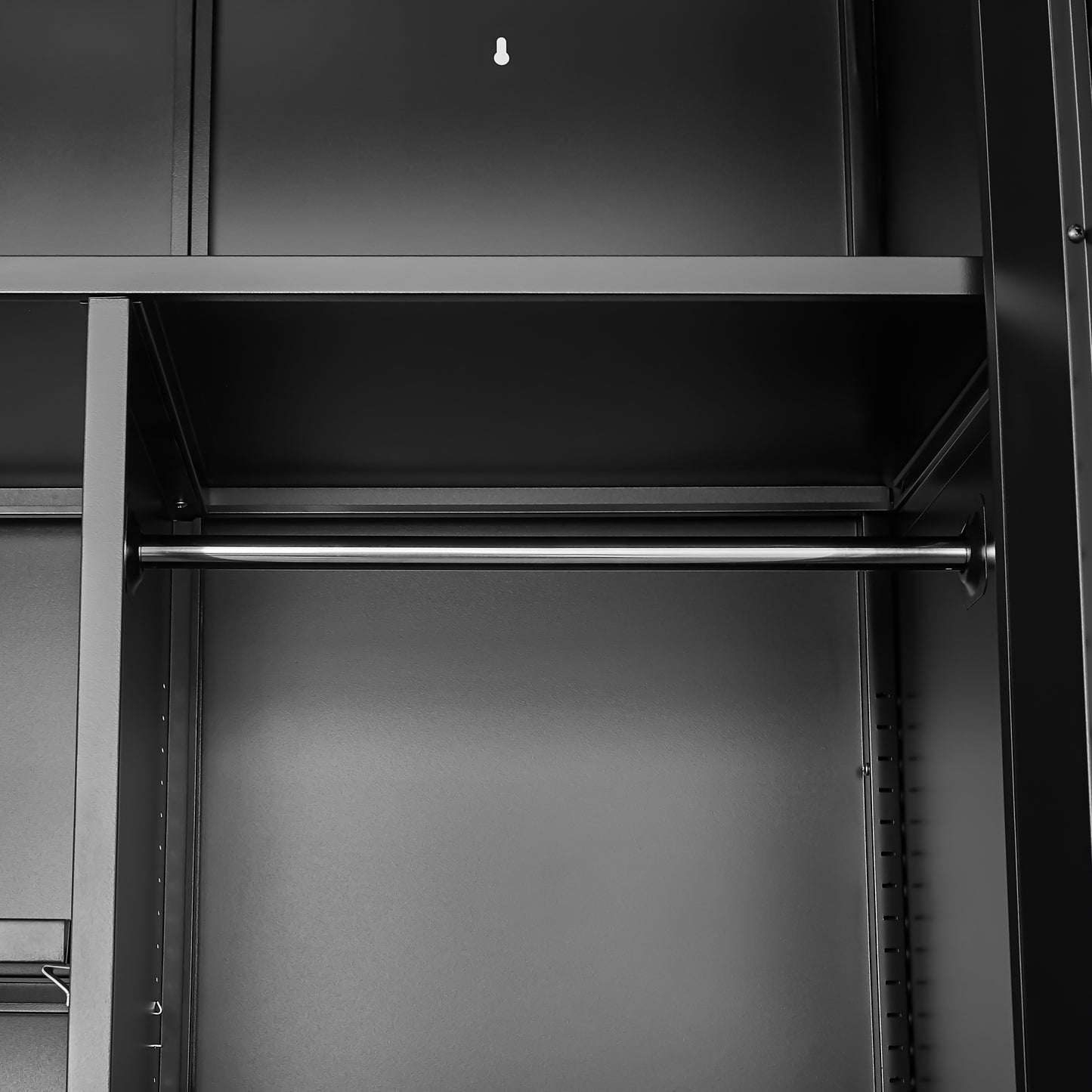 Wide & Deep Metal Storage Cabinet with Hanging Rod,Black Broom Closet Storage Cabinet with Lock, Tall Wardrobe Cabinets with Doors and Shelves,Locking Steel Tool Cabinets for Home,Office,Garage image 7