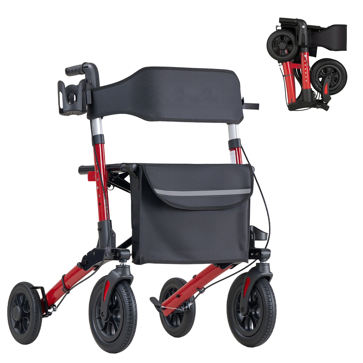 Rollator Walker with Seat for Seniors, Ultra Compact 3-Fold Rolling Walker, Lightweight Aluminum Mobility Walking Aid with PU Solid Wheels, Adjustable Handle, Cup & Cane Holder - Supports 300LBS image 10