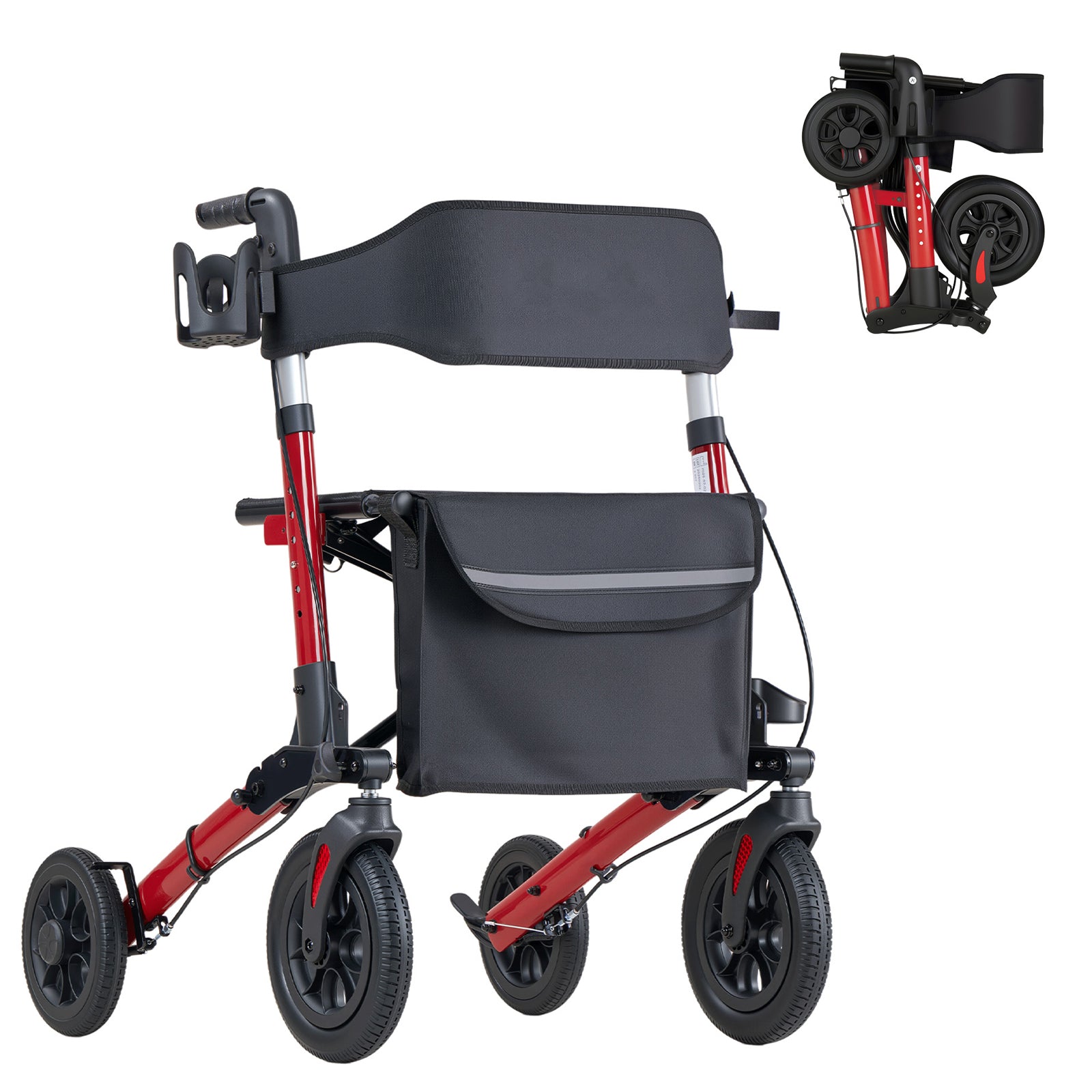 Rollator Walker with Seat for Seniors, Ultra Compact 3-Fold Rolling Walker, Lightweight Aluminum Mobility Walking Aid with PU Solid Wheels, Adjustable Handle, Cup & Cane Holder - Supports 300LBS image 10