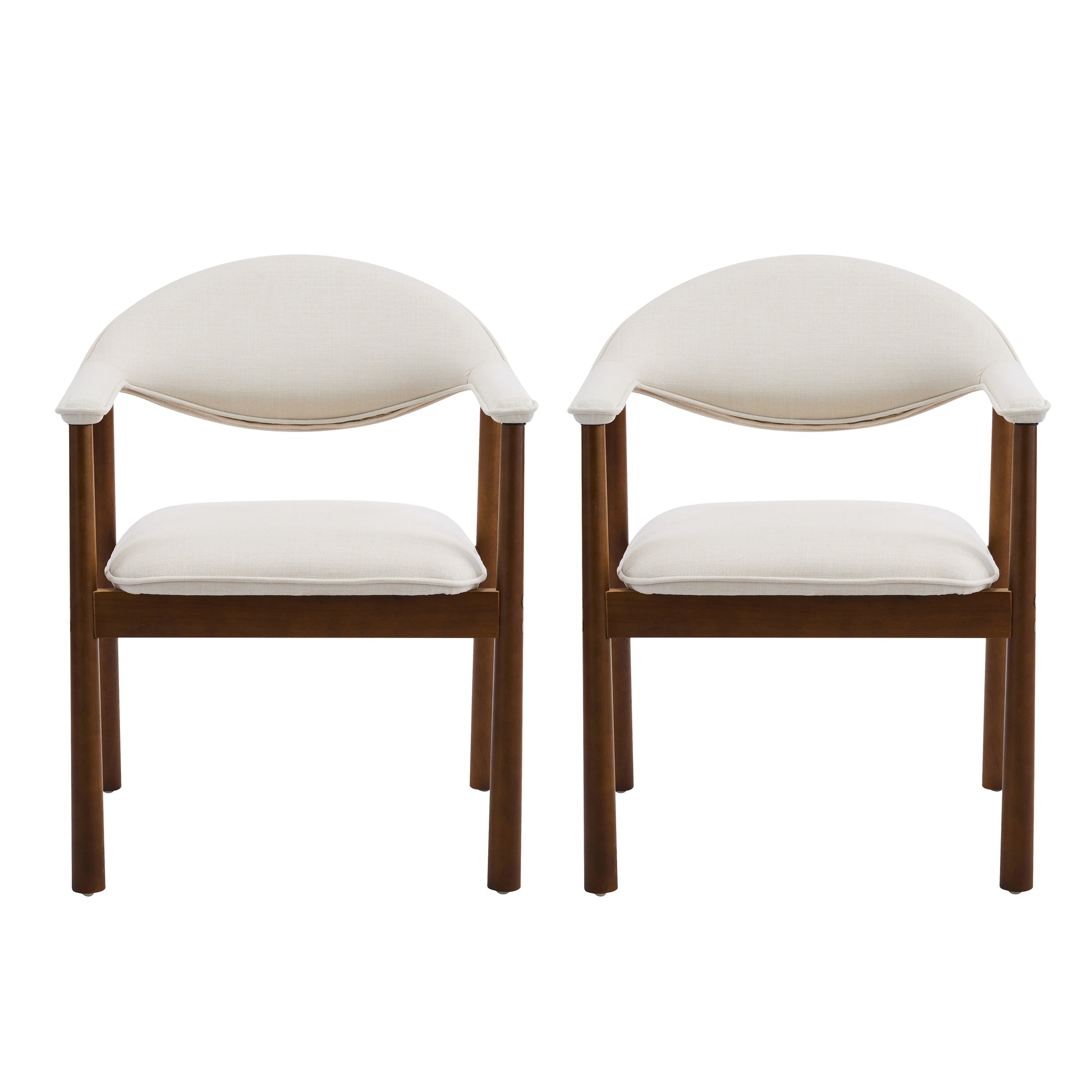 Modern Upholstered Dining Chairs with Curved Back, Beige Fabric & Walnut Finish Rubber Wood, Set of 2 image 3