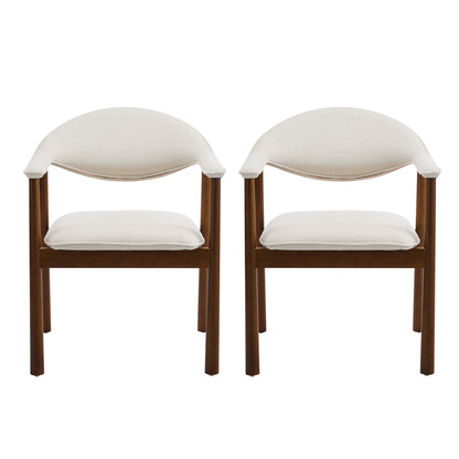 Modern Upholstered Dining Chairs with Curved Back, Beige Fabric & Walnut Finish Rubber Wood, Set of 2 image 3