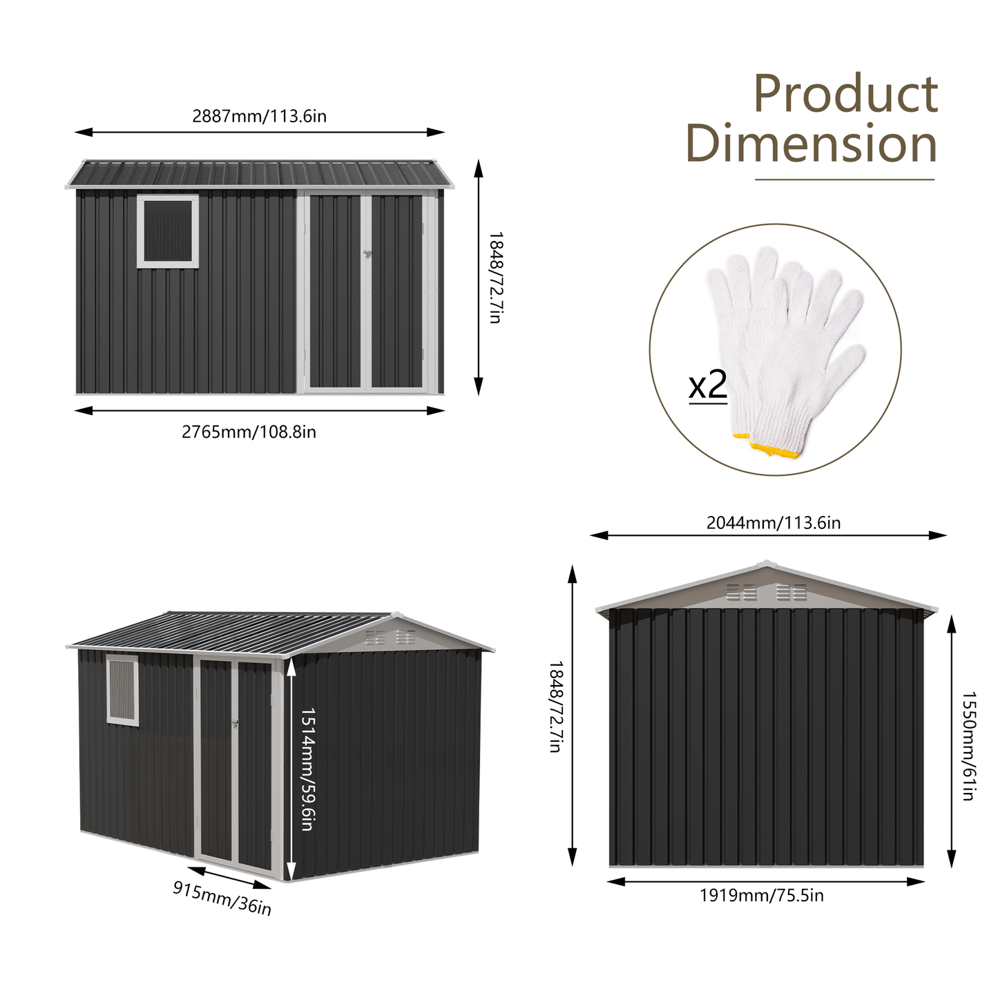 9*6 FT Metal Garden Shed for Patio Backyard Tools House Storage Shed with One Window 9.5 x 6.7FT image 2