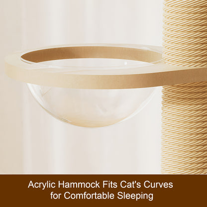 Adjustable Height Floor-to-Ceiling Cat Tree Made of MDF Board, Tall Cat Tower with Sisal Scratching Post, Bubble Window Perch, Ladder & Rotatable Toy Balls for Indoor Cats image 5