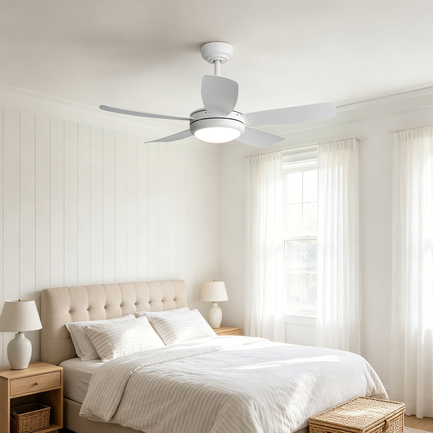 42 inch Ceiling Fans with Lights, Quiet DC Motor, Screw-Free for Blade Installation Reversible Ceiling Fan with Remote Control for Bedroom/Living Room-White image 6