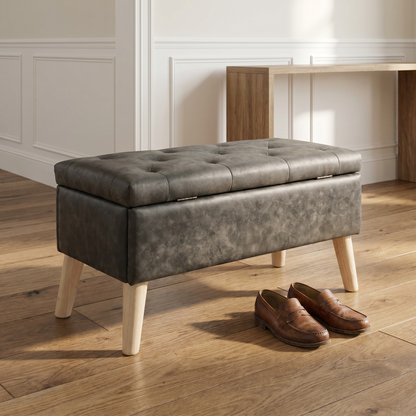 32" Wide Storage Ottoman Bench with Built-in Tray, Square Storage Ottoman for Extra Storage, Upholstered Footrest and End of Bed Bench, Perfect for Living Room, Bedroom, Sitting, Relaxing, Modern Stit image 1