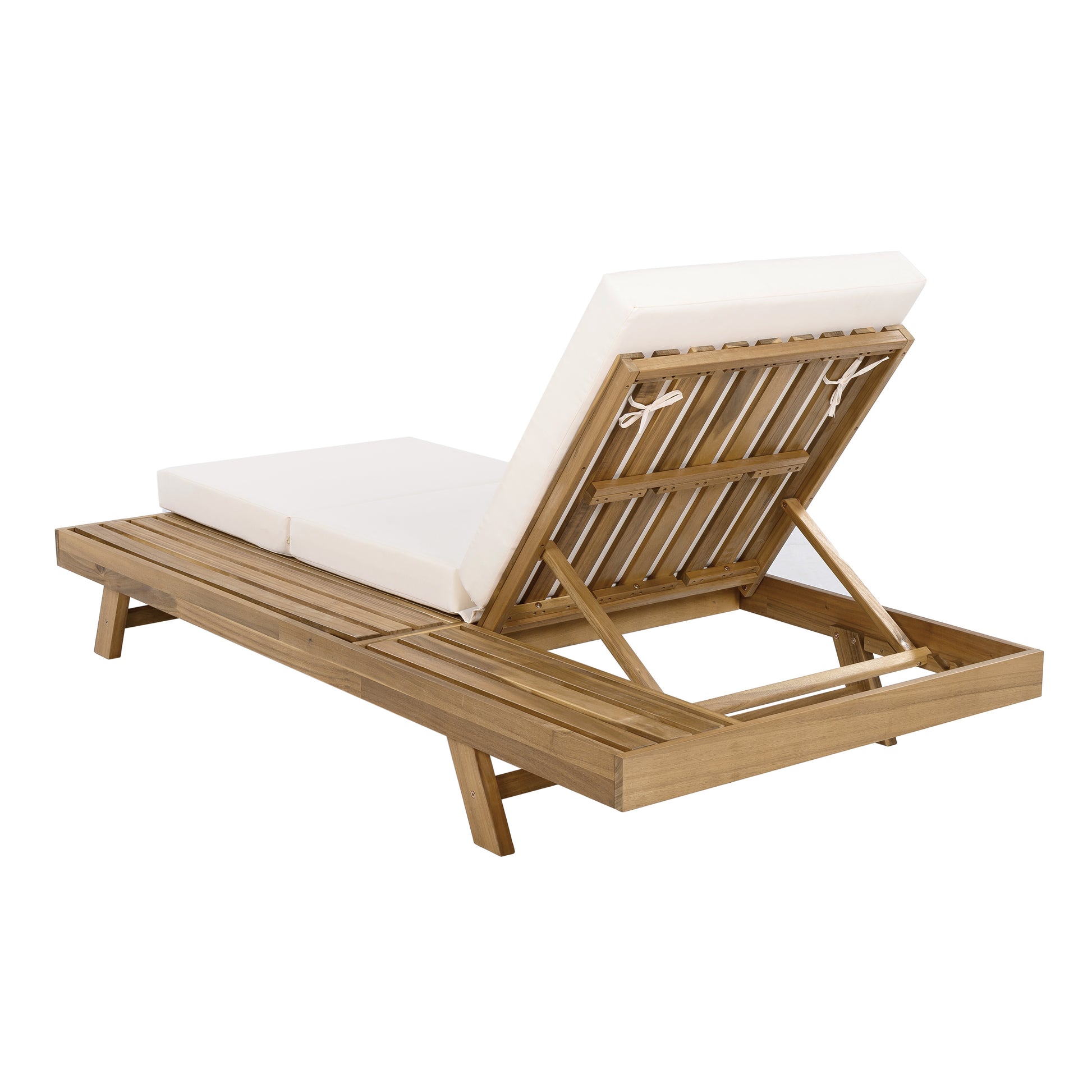 Lounge Chaise Set, Space Available On One Side, Acacia Solid Wood In light brown With Lounge Cushion (Cream & Triple Fold) – Matching Dark Grey Version Available image 11