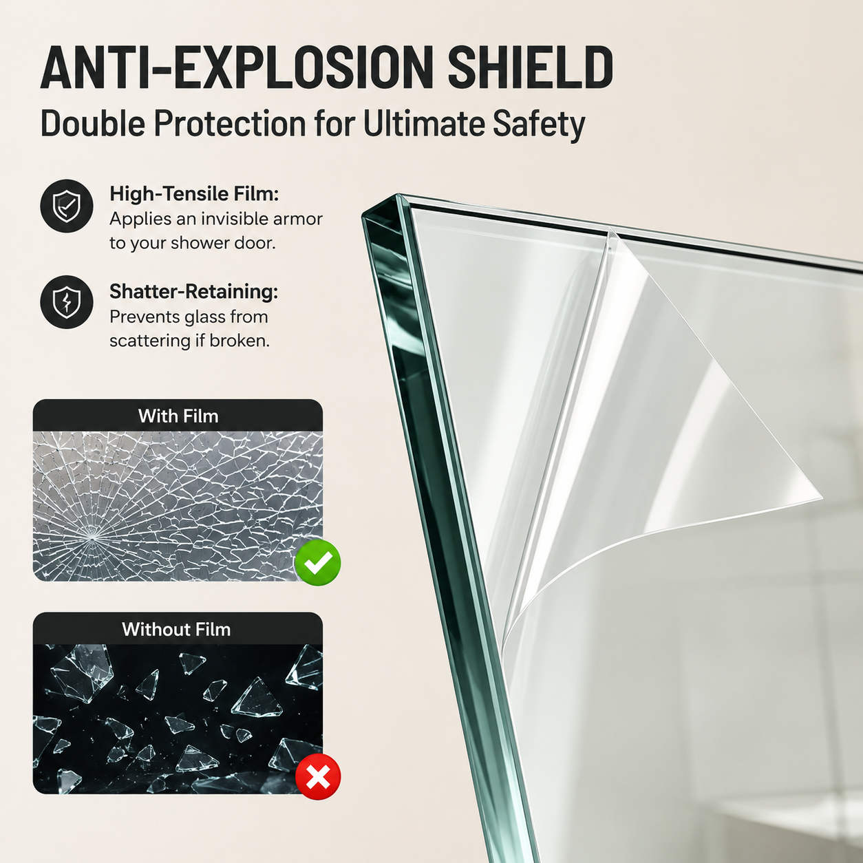 56-60" W x 72" H Framed Double Sliding Shower Door, 1/4" (6mm) Clear Tempered Glass with Safety Film and Nano Coating, Waterproof Seals, Matte Black image 10